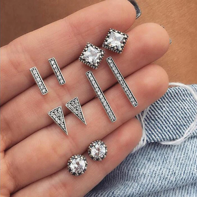 YAOLOGE геометрические круглые треугольные серьги-гвоздики Комплект сережек для