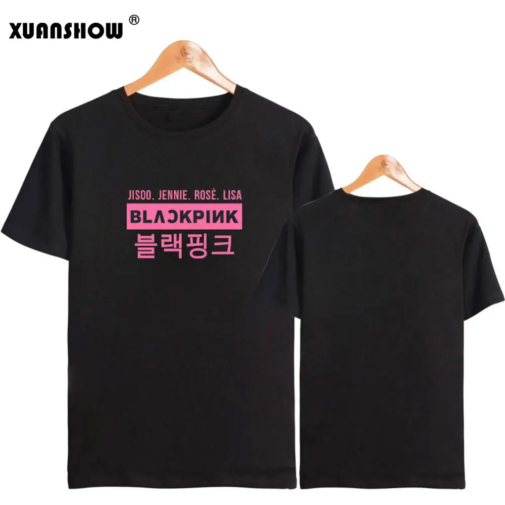 Black XUANSHOW Kpop черные розовые стильные летние футболки с коротким рукавом Харадзюку женская футболка свободного покроя размера плюс 5XL Топы ropa mujer - Цвет: Black