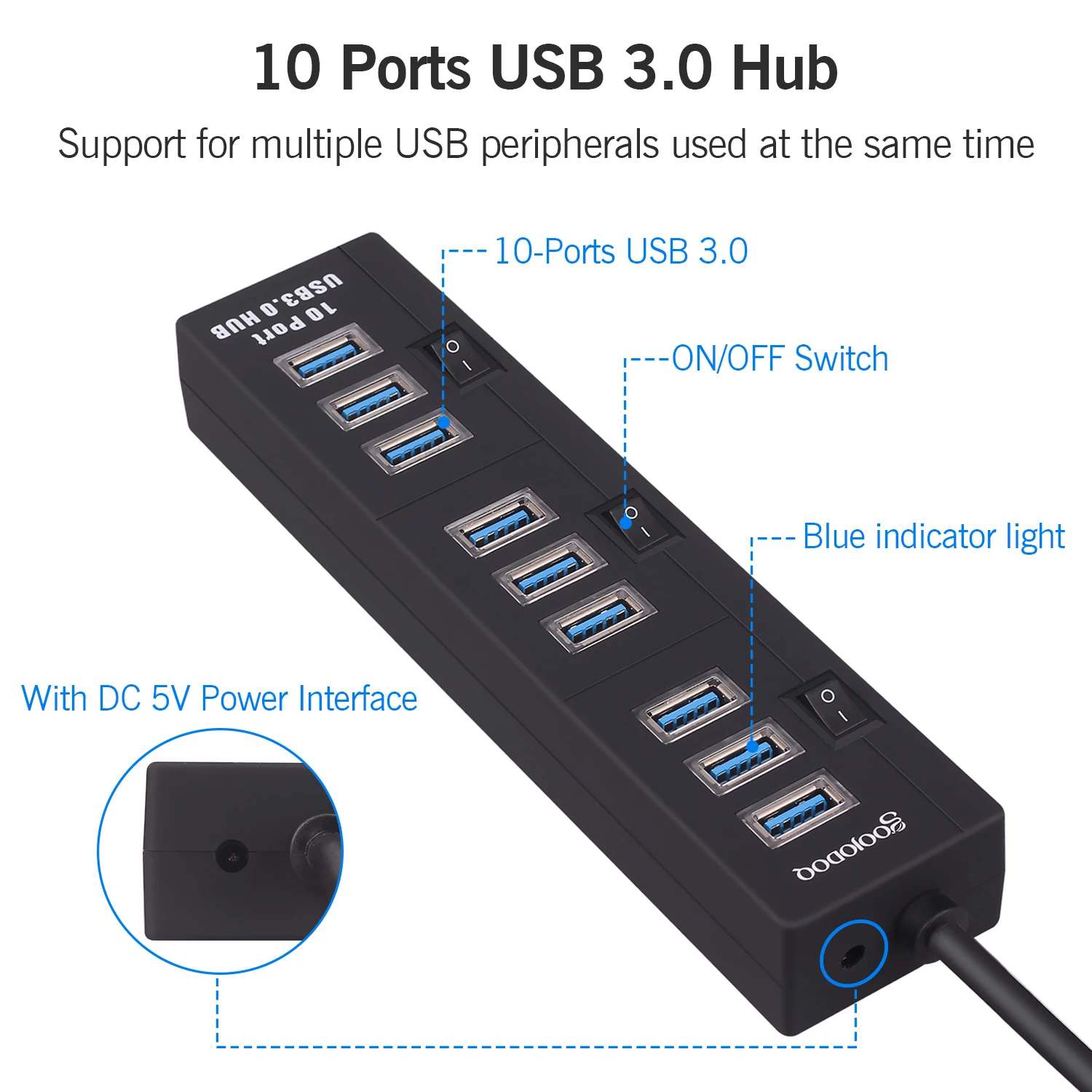 10 портовый USB концентратор 3 0 5 В 2 А адаптер питания зарядное устройство с