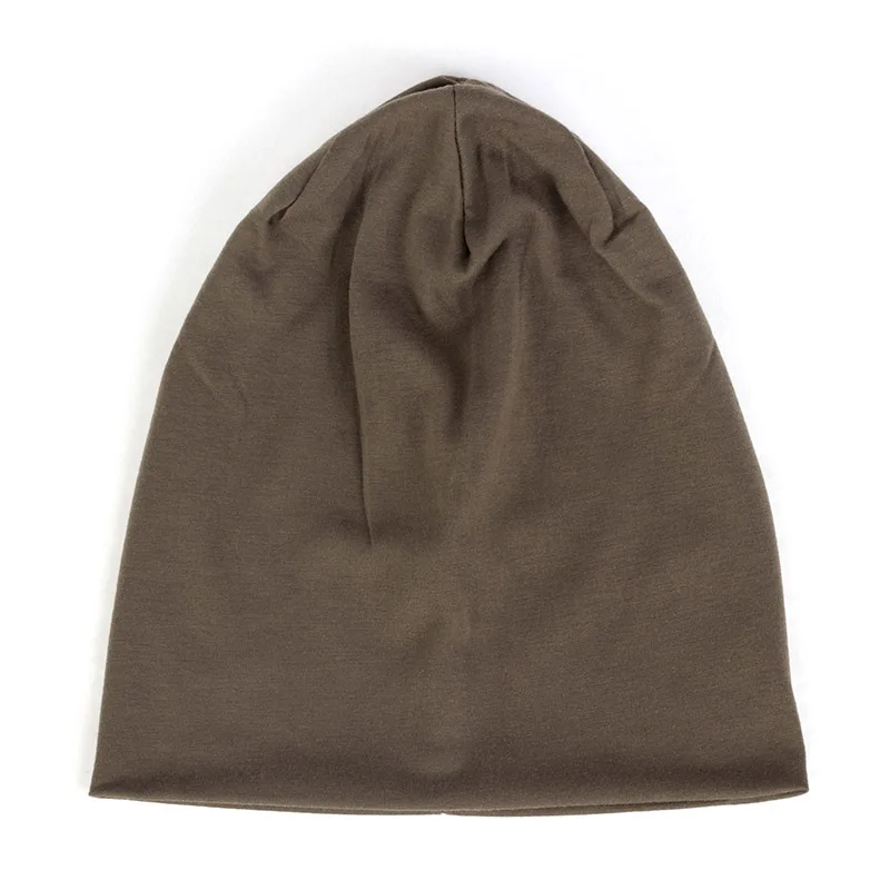 Khaki Сплошной цвет slouky Beanie для женщин модные мужские кепки из хлопка тюрбан шапки унисекс Beanies женские весенне-зимние шапки эластичные - Цвет: Khaki