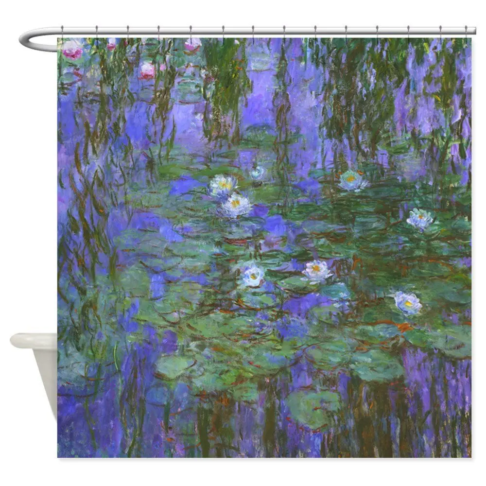 Monet синие Водяные лилии декоративная ткань занавеска для душа Товары ванной