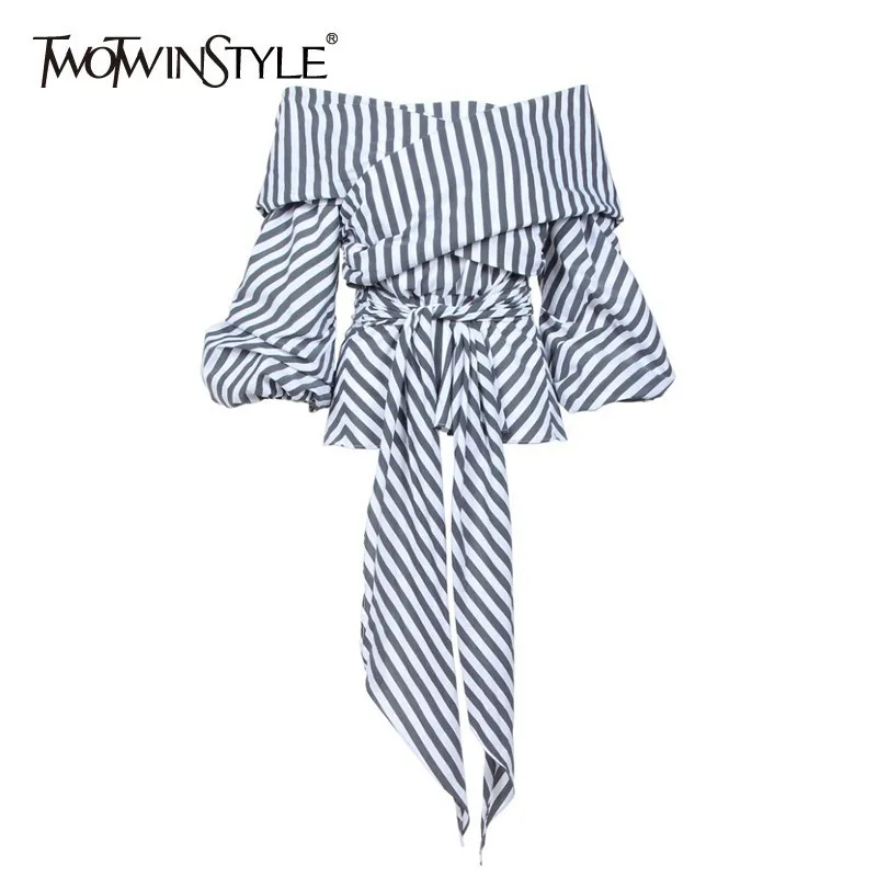 TWOTWINSTYLE полосатая Повседневная Женская блузка с вырезом лодочкой и рукавом до