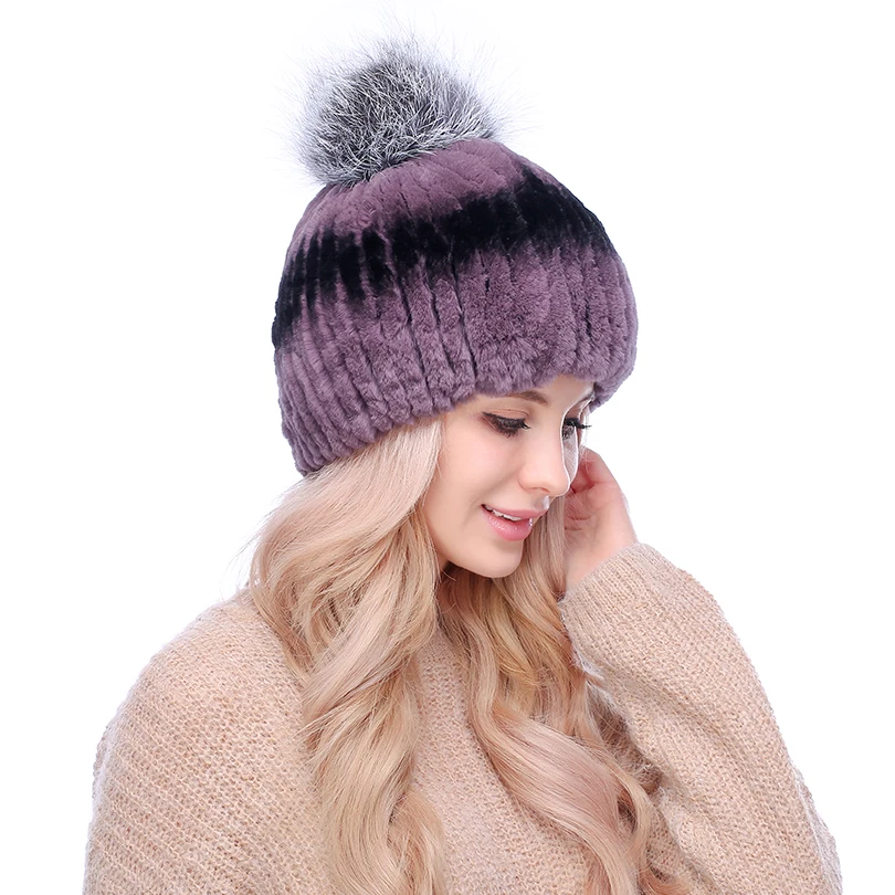 Для женщин зимние Натуральный мех Шапки реального кролика рекс Мех животных