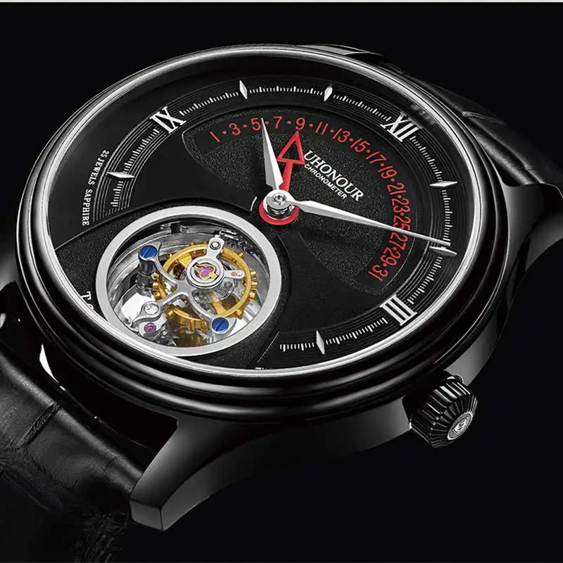 Топ Tourbillon Move Мужские механические наручные часы с светящимся календарем из крокодиловой кожи мужские часы Tourbillon Montre Homme