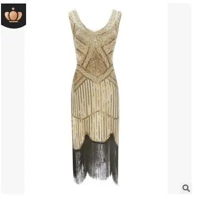 LADIES FRINGE FLAPPER SEQUINED FANCY DRESS SLEEVELESS ADULT CHARLESTON COSTUME THE GATSBY 1920'S 1930'S - Цвет: Коричневый
