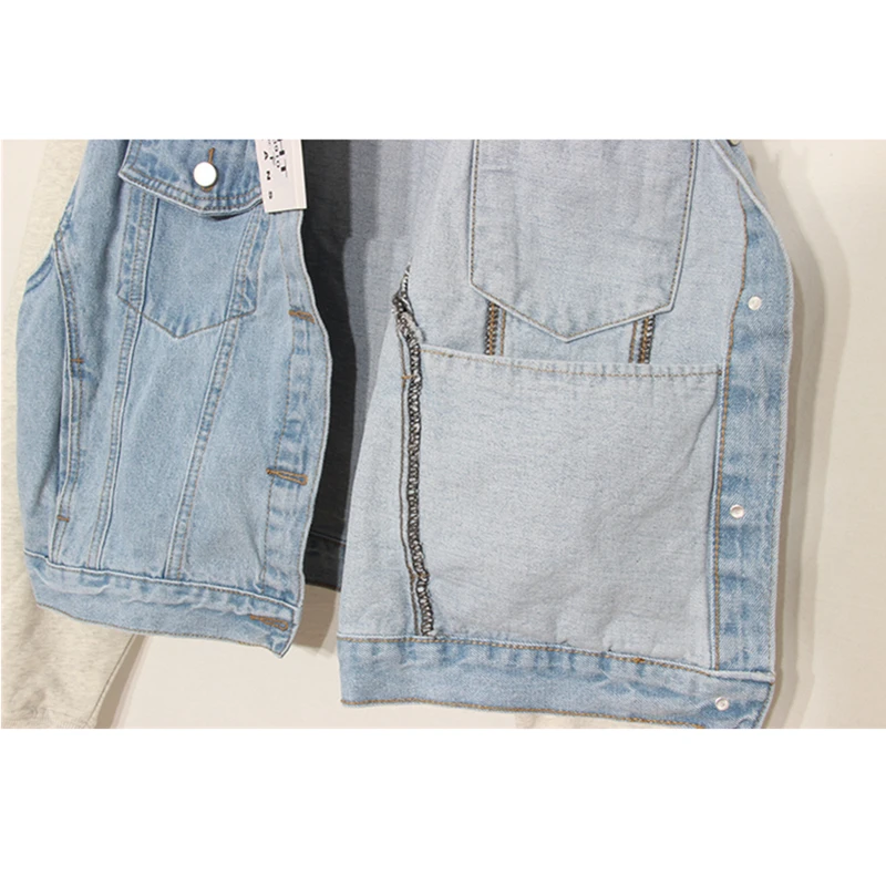 

Vintage Denim Jacket Women Splice Long Sleeve Spring Autumn Fake Two Jeans Coat Ladies Outerwear Student Plus Size Clothes K043