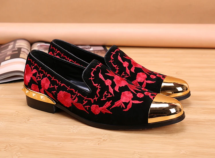 Black Embroidery Suede Leather Men Loafers For Sale 2016 Wholesale Floral Vintage Men's Casual Shoes Flats | Обувь
