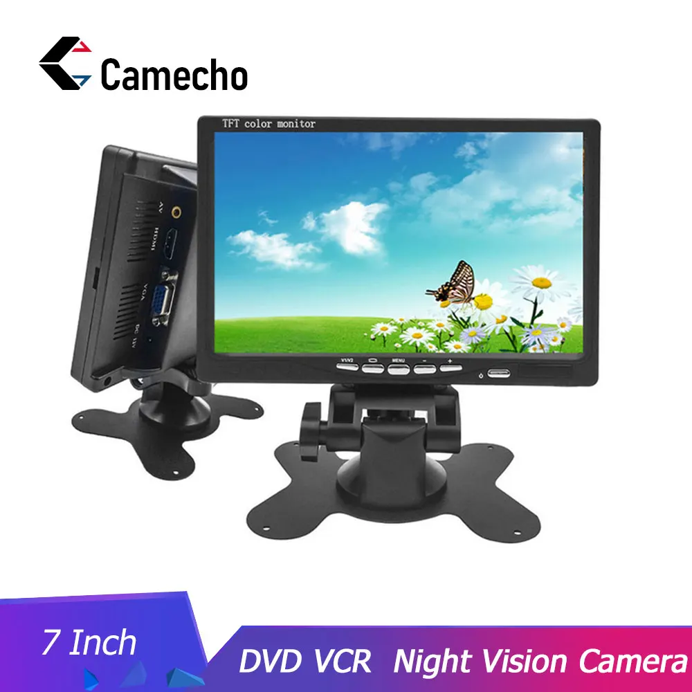 Camecho HD 7 дюймов ЖК-дисплей Цвет Экран дисплея вид сзади автомобиля DVD VCR монитор с светодиодный свет Ночное видение обратный Камера