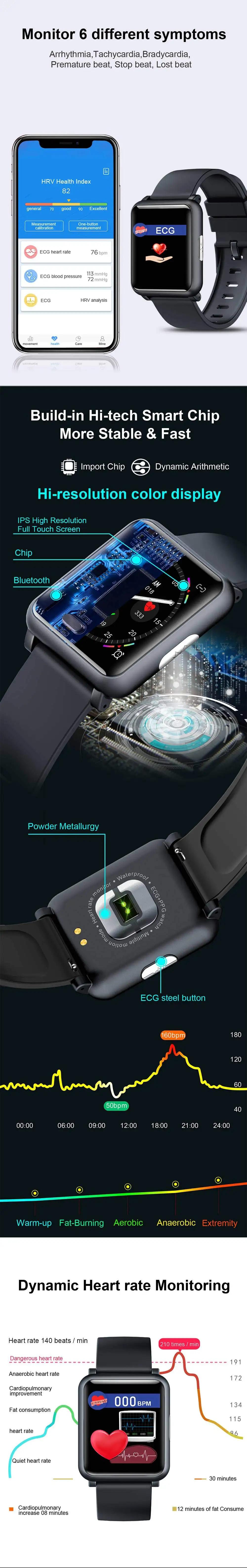 Bakeey H9 1,3 дюймов ЭКГ+ PPG монитор HR кровяное давление Smartwatch IP67 водонепроницаемый спортивный режим Зарядное устройство Док-станция Смарт-часы для мужчин и женщин
