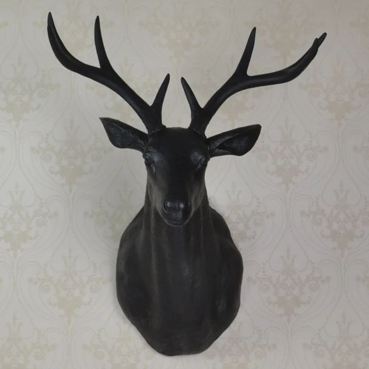 Полный размер настенный бак бюст черный голова оленя трофей стены искусства
