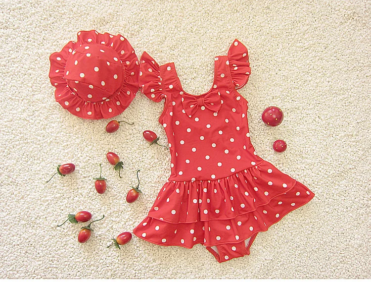 Милый слитный купальный костюм в горошек для девочек Модный Купальник летнее