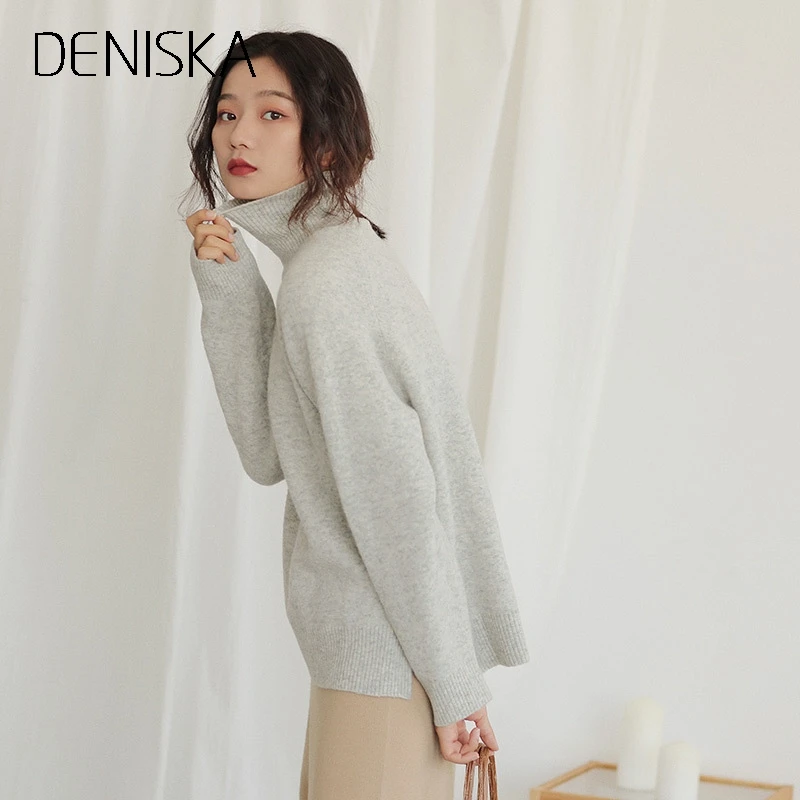 DENISKA 2018 Autumn Winter New Casual Women Cashmere Sweater Turtleneck Long Sleeve Knitted Female Pullover Woman Sweate | Женская