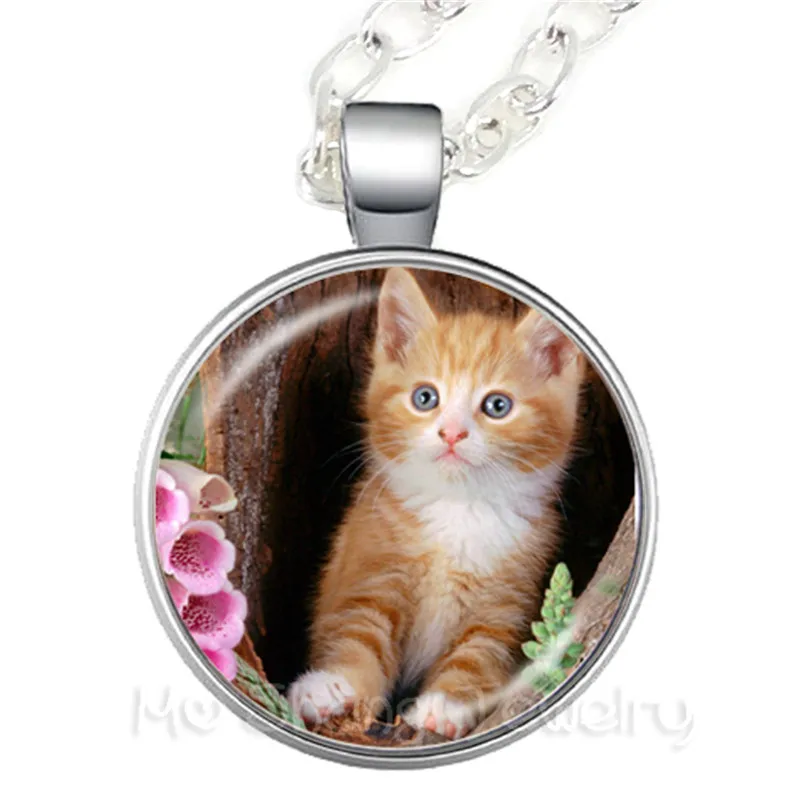 Черный Кот ожерелье круглый 25 мм стеклянный купольный кабошон животных ручная