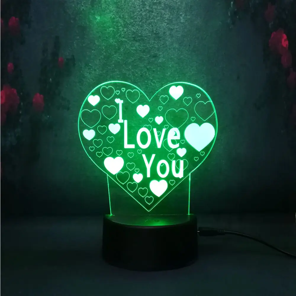 Романтическая любовь картина Иллюзия ночник 3D led RGB лампа для зарядки Лава