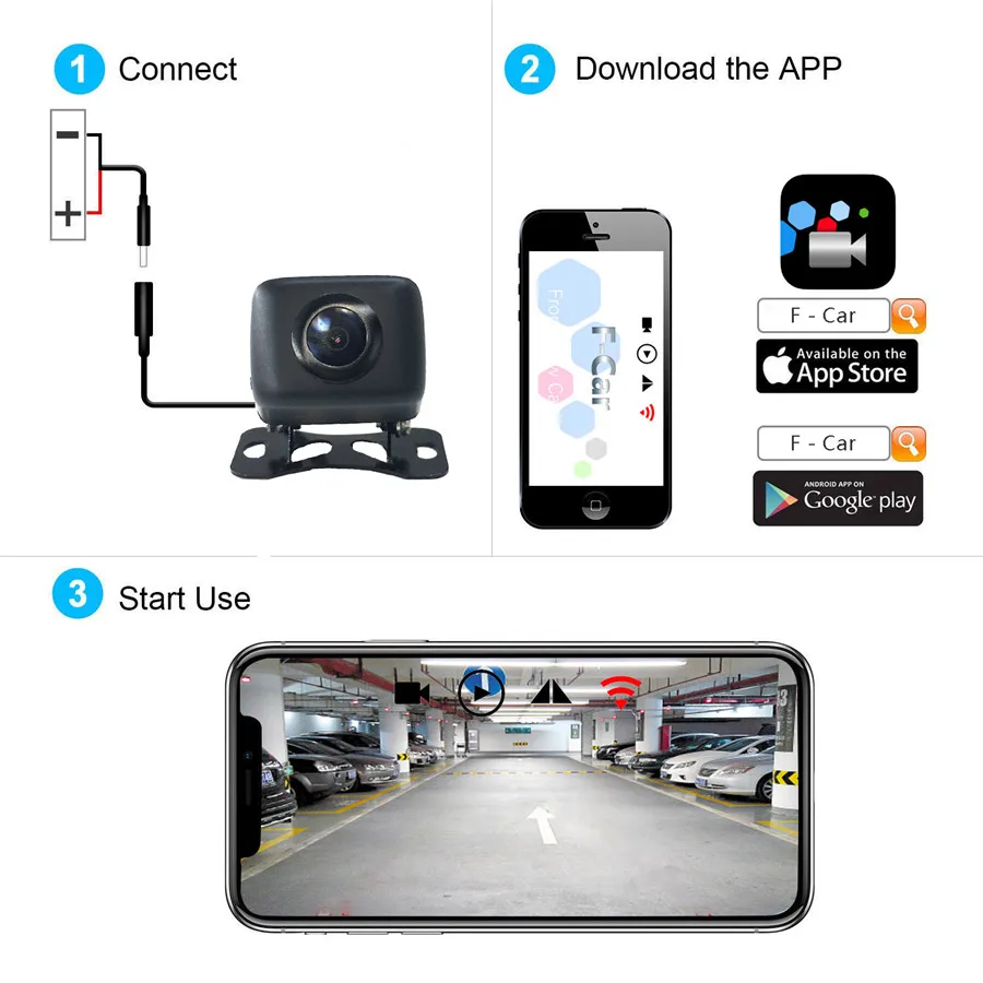 V-Car Камера заднего вида Автомобильная WiFi Беспроводная камера заднего вида с питанием от прикуривателя для Iphone IOS Android