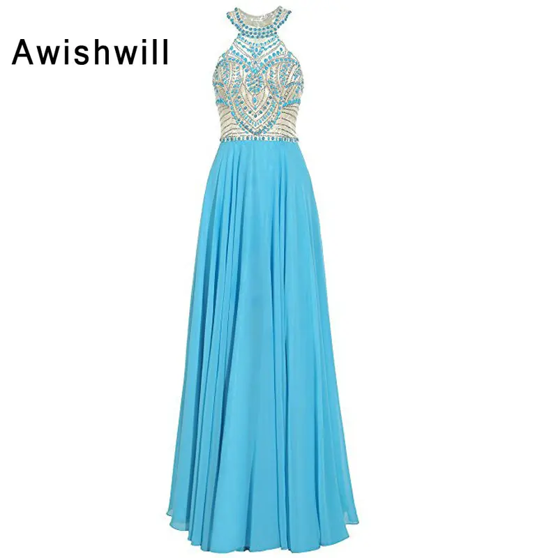 

Длинное вечернее платье без рукавов, синее, шифоновое, с открытой спиной, длиной до пола, 2020