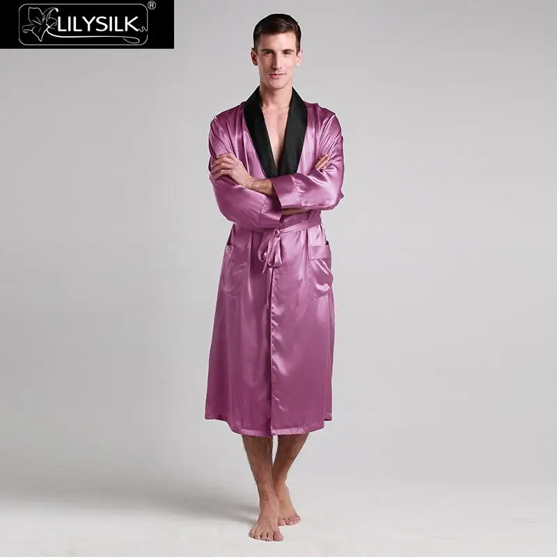 LilySilk халат пижама кимоно для мужчин чистый 100 шелк 22 momme длинный рукав контрастный