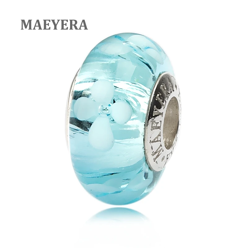 MAEYERA подлинные искусственные серебряные неглубокие голубые бусины из муранского