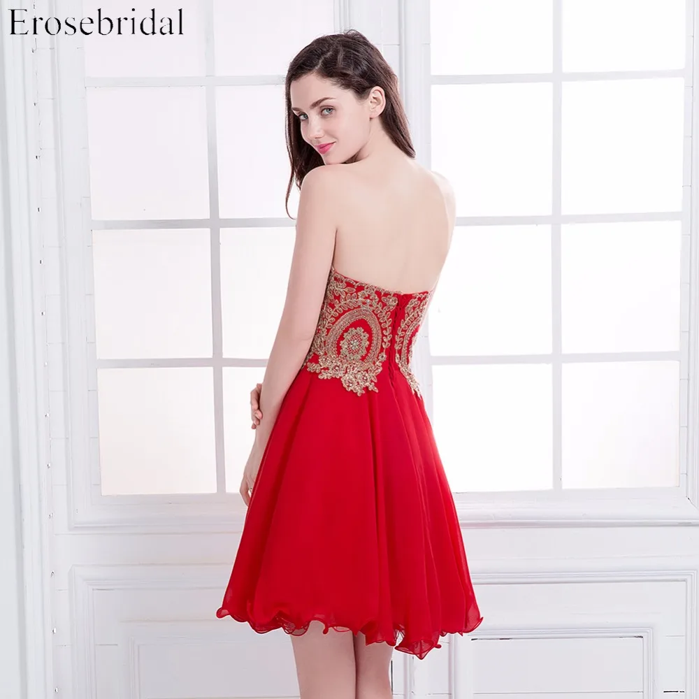 Платье для выпускного бала красное шифоновое с золотой аппликацией|prom dresses|short prom