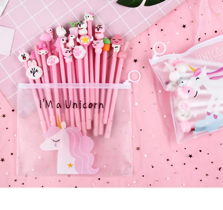 20 шт. с бесплатной сумкой для карандашей креативная Kawaii мультфильм черные чернила школьная гелевая ручка для письма ручка для школы офиса канцелярские принадлежности