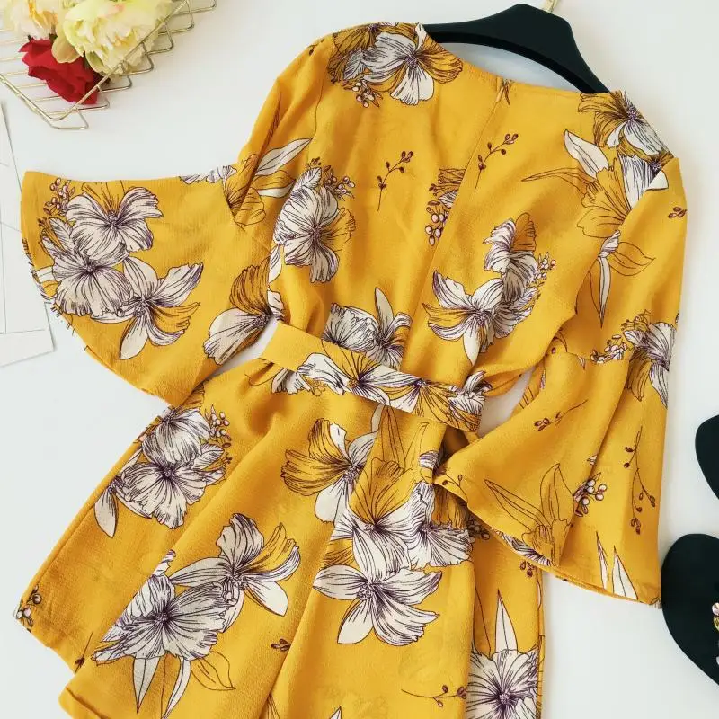 Женский пляжный комбинезон Boho Chic Желтый Свободный с v-образным вырезом и