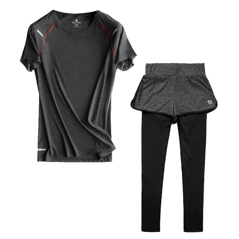 Плюс размер профессиональный комплект для фитнеса леггинсы + Топ одежда