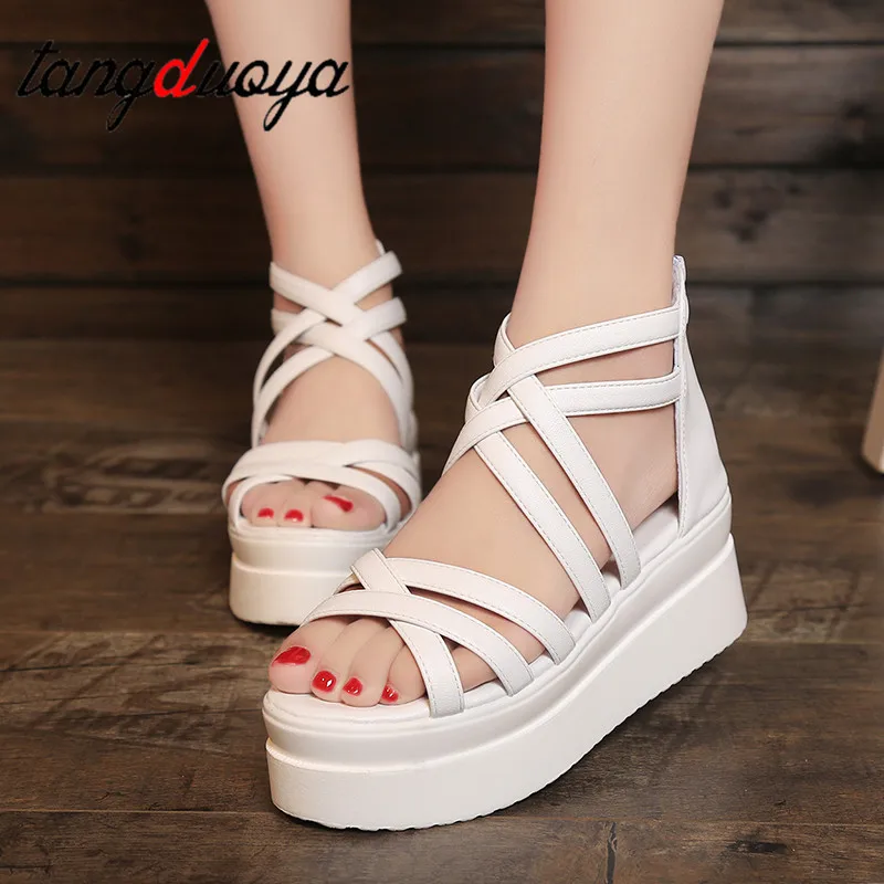 Женские сандалии гладиаторы летние женские туфли на толстой подошве и платформе