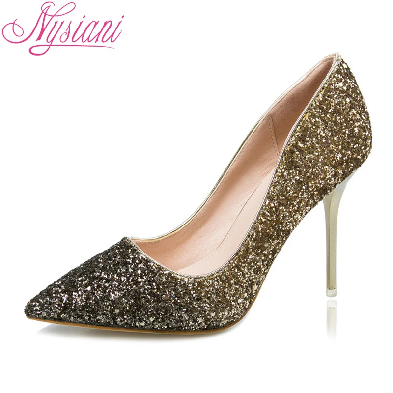 2017 New Sexy High Heel Shoes Pointed Toe Sequined Cloth Thin Heels Fashion Nightclub Wedding Purple Autumn Ladies | Обувь