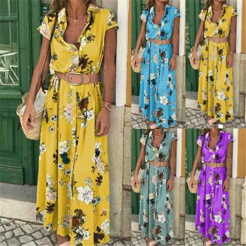 Женское длинное платье с v-образным вырезом и высокой талией летнее пляжное