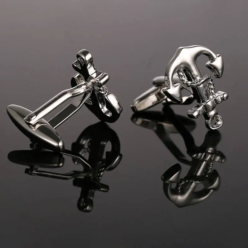 Высокое качество Мужские Запонки якорь серебряное покрытие розовый циркон