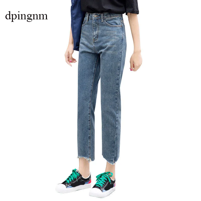Новинка 2019 женские винтажные джинсы с высокой талией широкие брюки на пуговицах