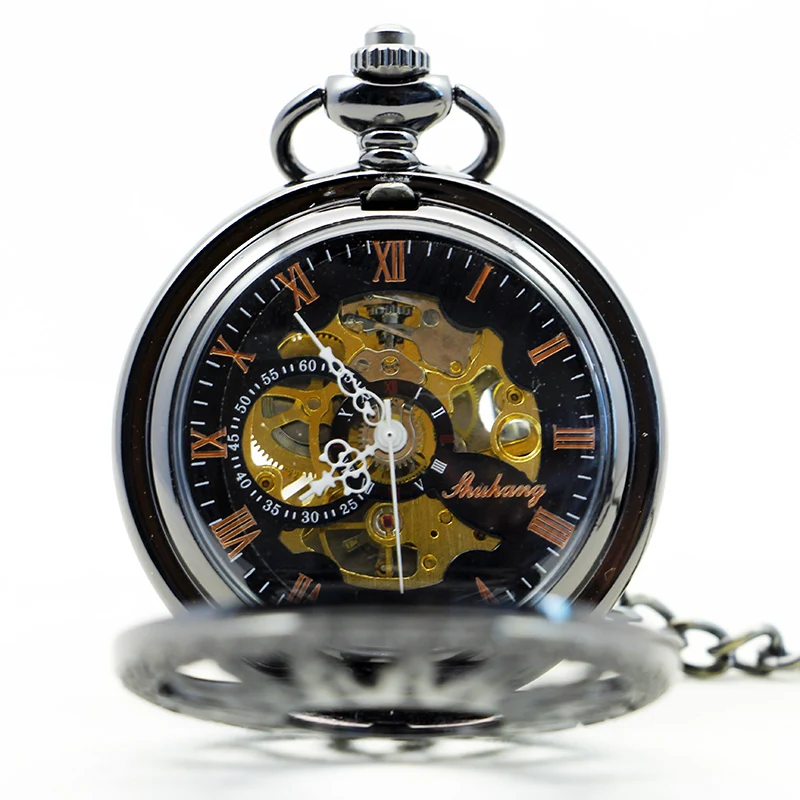 Exquisite Sunflower Sun Skull Mechanical Pocket Watch Vintage Steampunk Manual Chain Necklace Pendant Accessory Clock Gift