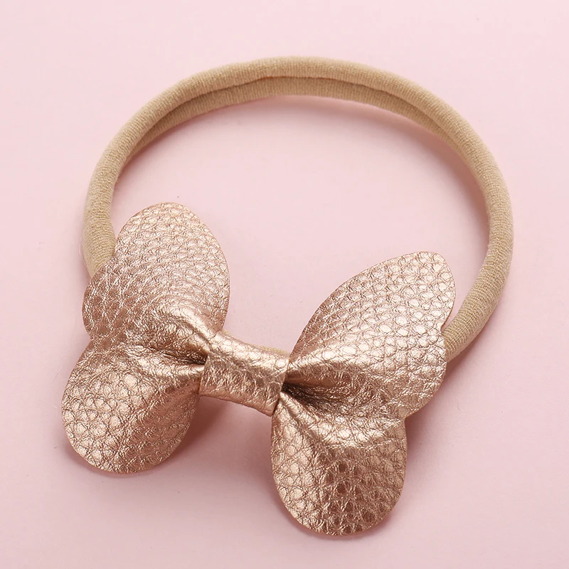 Dejorchicoco Child Girls Butterfly Bow Nylon Headbands For Handmade Pu Leather Kids Head Bands Hair Accessories | Детская одежда и