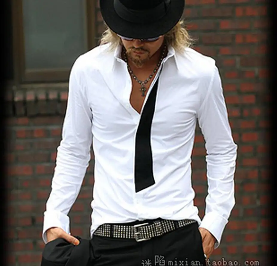 S-5XL ! 2017 Men's clothing personality Modern fashion male tie slim white long-sleeve shirt plus size singer costumes | Мужская