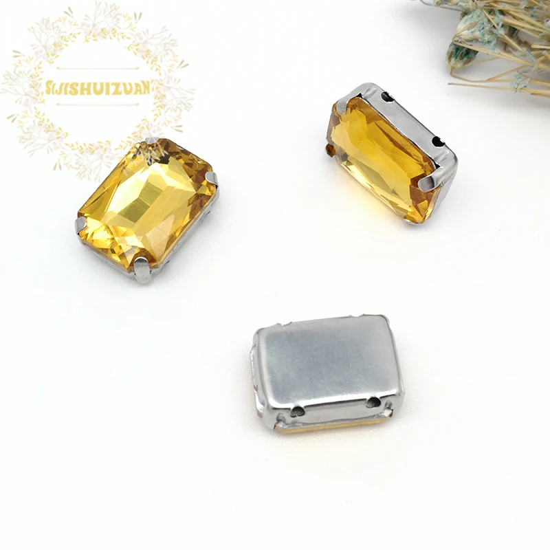 Классические золотистые желтые Прямоугольные Стеклянные хрустальные стразы с