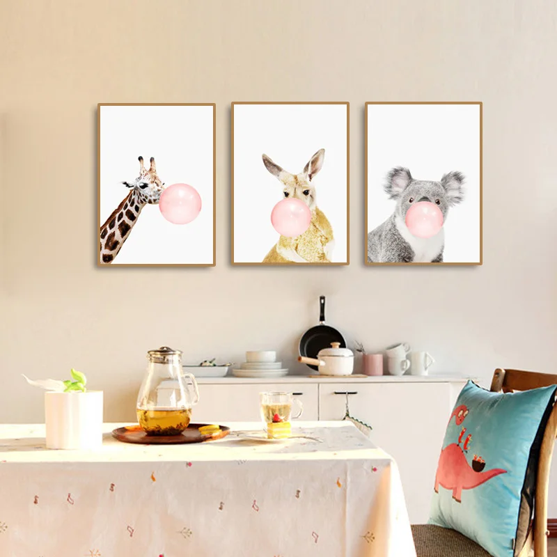 Современный розовый воздушный шар животные мультфильм холст постер милое