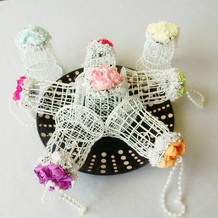 Luxe White Bird Cage Wedding Gift Box Favors Metal Birdcage Flower Top With Pearl Chain Home Decor Free shipping | Дом и сад