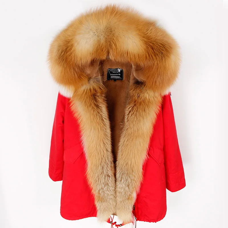 Maomaokong2018 newoversize Лисий меховой воротник съемный liningparkerсредней длины пальто женская одежда тонкий мех - Цвет: 10