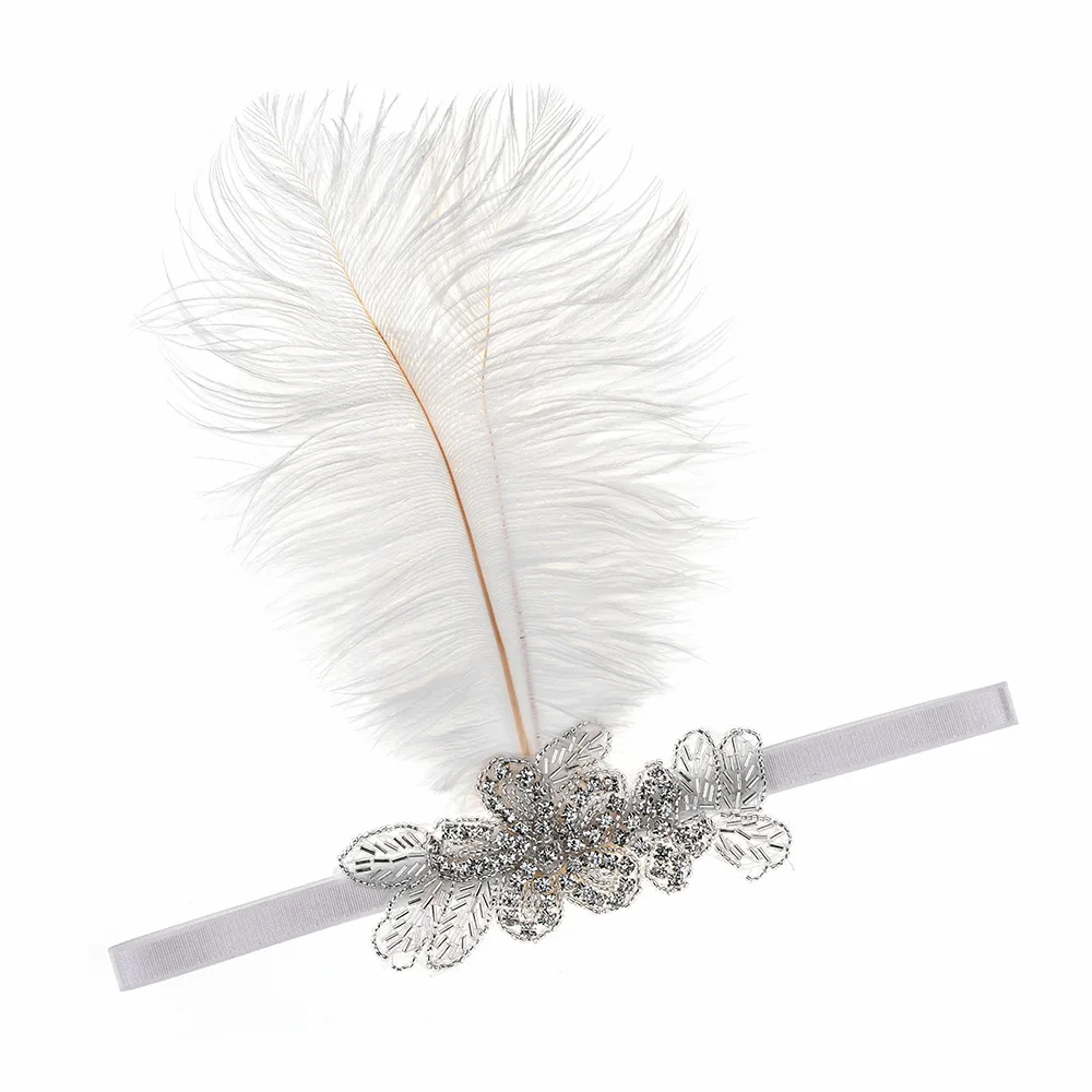 H 1920s Гэтсби Хлопушка перо оголовье 20s аксессуары кристалл бисером свадебный головной убор аксессуары для волос - Цвет: H