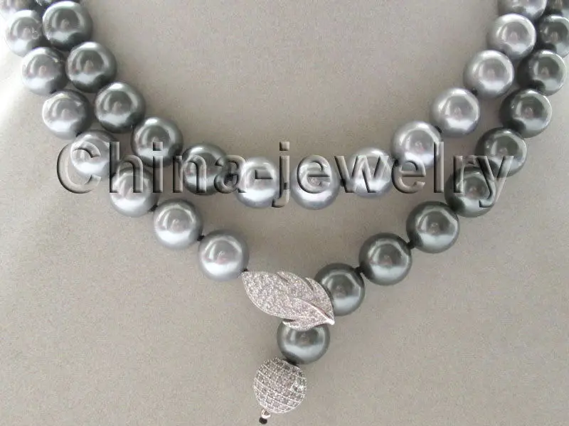 Ожерелье из жемчуга Павлин черного и серого цвета 35 дюймов 12 мм идеальное круглое