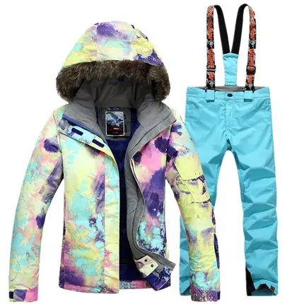 New GSOU SNOW Single Double Board Women's Ski Suit Hair Collar Thermal Waterproof Windproof Jacket Pants Size XS-L | Спорт и