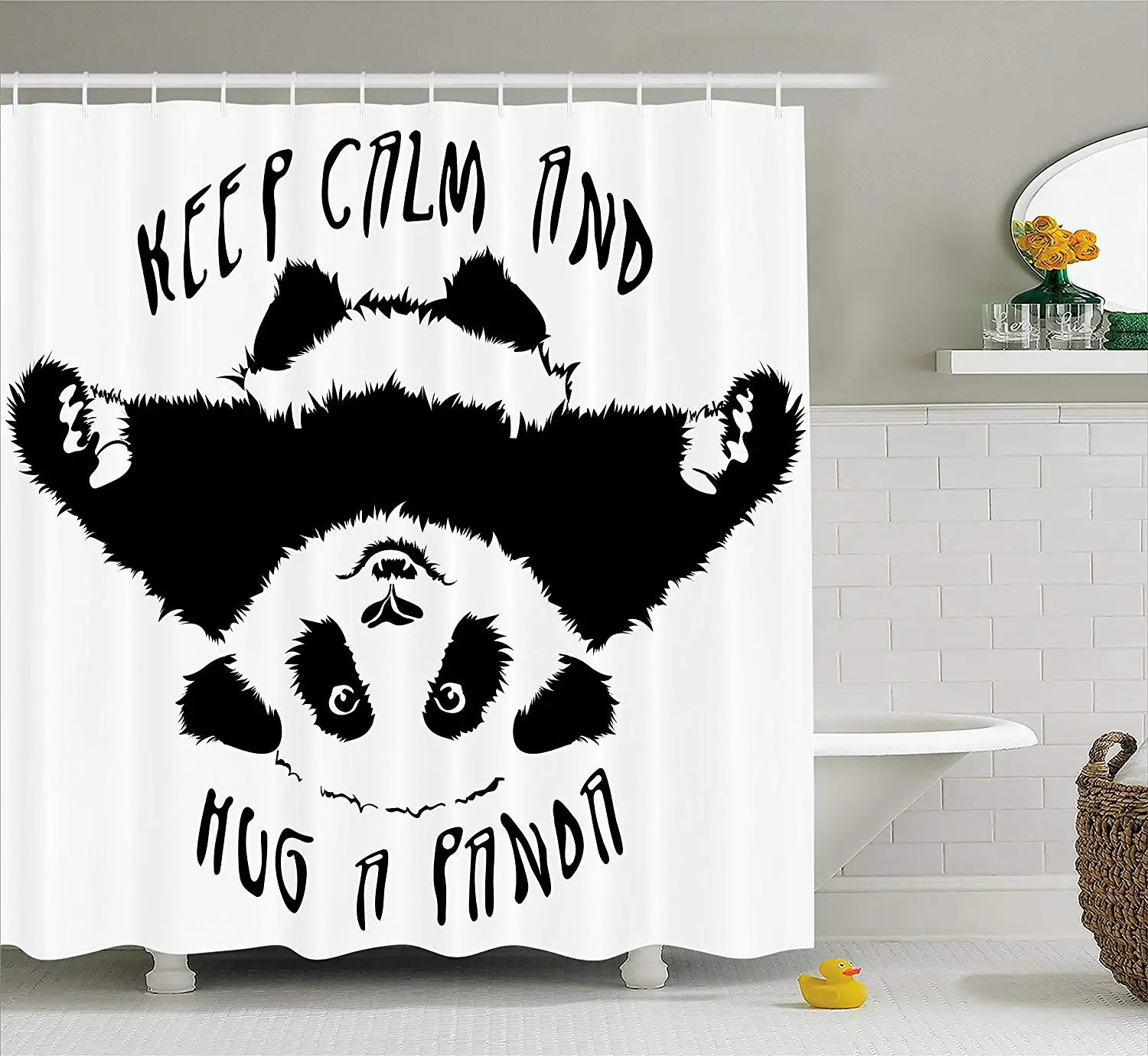 Черный и белый занавески для душа забавные животные талисман Keep Calm and Hug панда