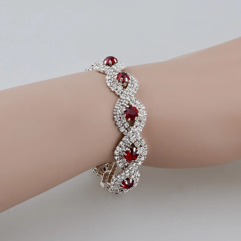 Silver red Szelam Свадебные аксессуары посеребренные браслеты модное украшение со стразами браслет, ожерелье браслет для женщин SBR140169 - Окраска металла: Silver red
