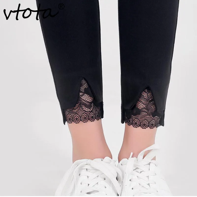 VTOTA Women Pencil Pants Casual Skinny High Waist Lace 2018 Spring Summer Bottoms Black Elastic B39 | Женская одежда
