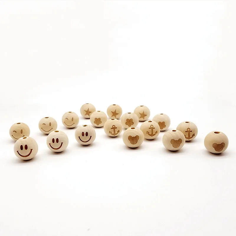 10PCS/set 20mm Laser engraving Wooden beads Natural wooden teeth make jewelry handmade DIY |