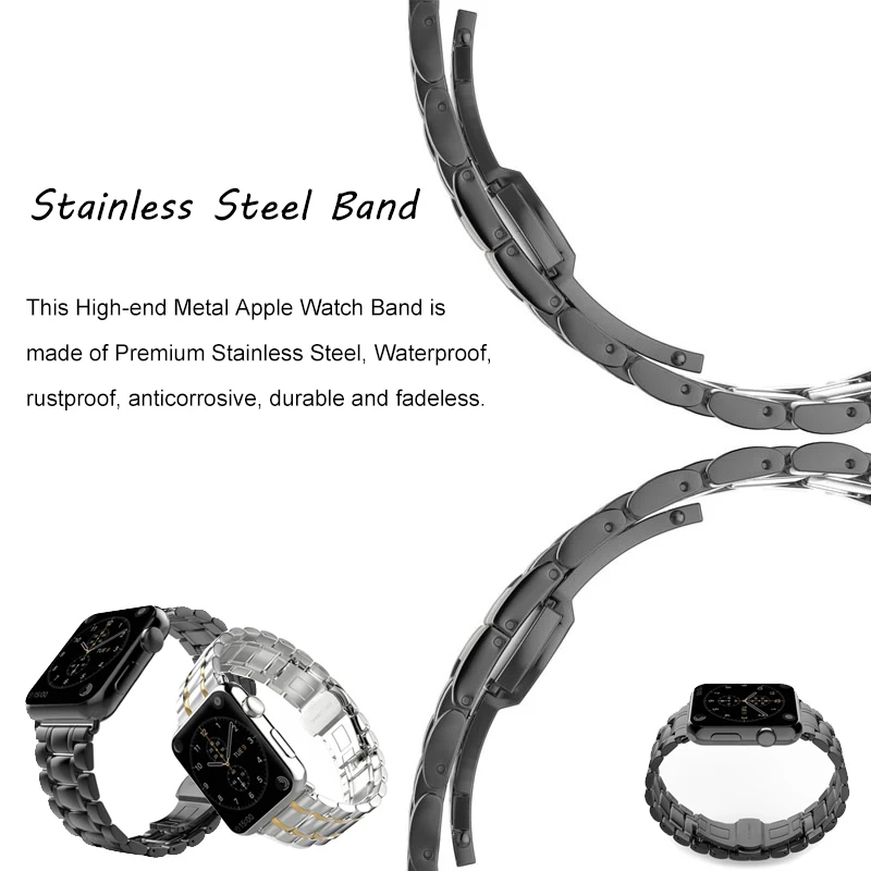 Ремешок из нержавеющей стали для apple watch band 4 44/40 мм браслет iwatch series 1 2 3 42/38 мужские