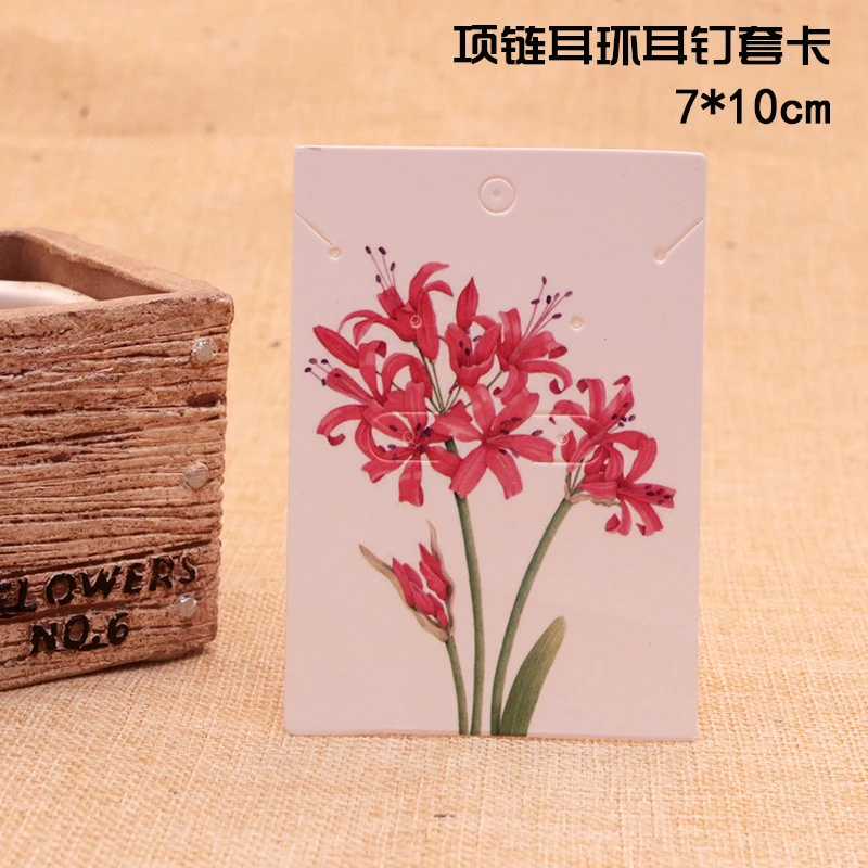 

200pcs Equinox Flower Printed Handmade Tag Necklace&Earring display card For Jewelry Packaging Vintage Accessory Rectangle Label
