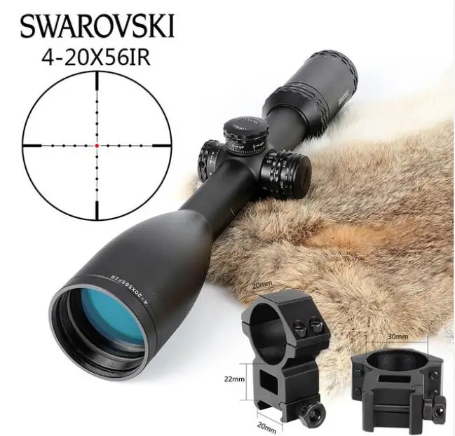 With picatinny rings Имитация Swarovskl 4-20x56 SFIR RifleScopes Mil Dot glass F40-1 прицелы для охотничьей винтовки Сделано в Китае - Цвет: With picatinny rings