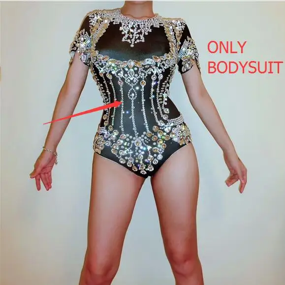 Bodysuit only Черные блестящие стразы, жемчуг, боди, ночной клуб, ведущий танцор, костюм для бара, женская Танцевальная команда, джаз, представление, сценические наряды - Цвет: Bodysuit only