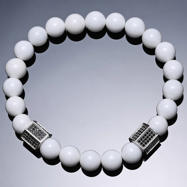 white silver Mcllroy дружба эластичный канат CZ браслет с подвесками в полоску черный белый браслеты с бусинами из натурального камня для женщин и мужчин vinking подарок - Окраска металла: white silver